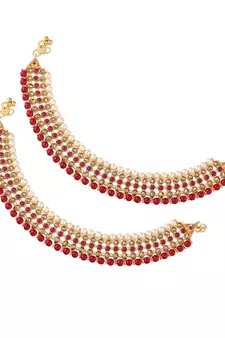 Pink beaded jewellery Yellow Gold Alloy   Pair of Anklet