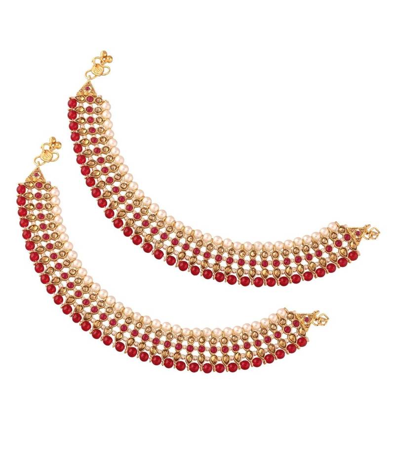 Pink beaded jewellery Yellow Gold Alloy   Pair of Anklet