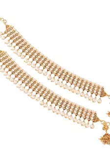 White beaded jewellery Yellow Gold Alloy   Pair of Anklet
