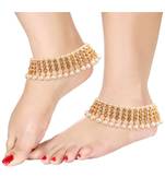White beaded jewellery Yellow Gold Alloy   Pair of Anklet