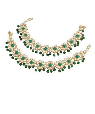 Green beaded jewellery Yellow Gold Alloy   Pair of Anklet 2