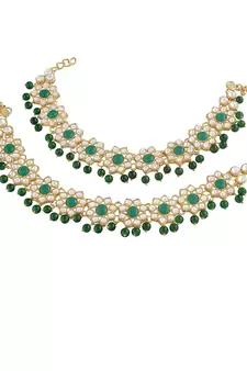 Green beaded jewellery Yellow Gold Alloy   Pair of Anklet