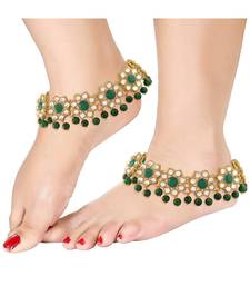 Green beaded jewellery Yellow Gold Alloy   Pair of Anklet