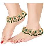 Green beaded jewellery Yellow Gold Alloy   Pair of Anklet