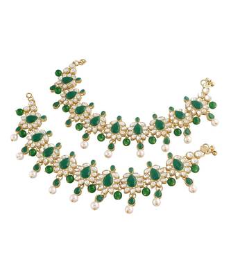 Green beaded jewellery Yellow Gold Alloy   Pair of Anklet 2