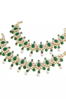 Green beaded jewellery Yellow Gold Alloy   Pair of Anklet