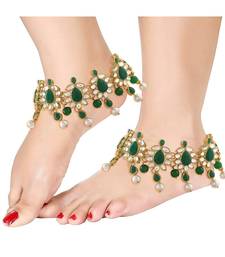Green beaded jewellery Yellow Gold Alloy   Pair of Anklet