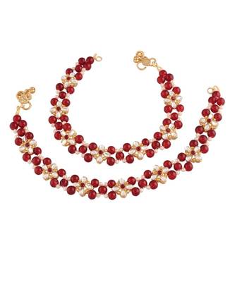 Maroon beaded jewellery Yellow Gold Alloy   Pair of Anklet 2