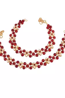 Maroon beaded jewellery Yellow Gold Alloy   Pair of Anklet