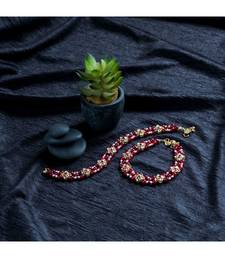 Maroon beaded jewellery Yellow Gold Alloy   Pair of Anklet