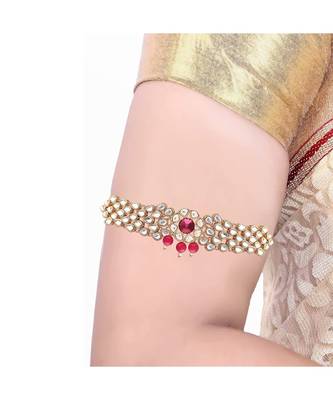 Pink kundan Yellow Gold Alloy   Bajuband 1
