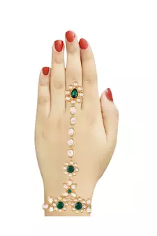 Green beaded jewellery Yellow Gold Alloy   Panja Bracelet