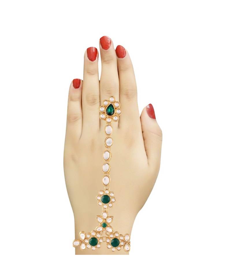 Green beaded jewellery Yellow Gold Alloy   Panja Bracelet