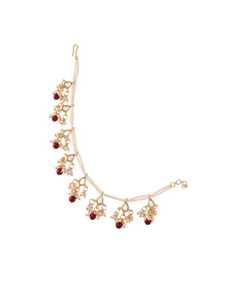 Maroon beaded jewellery Yellow Gold Alloy   Pair of Earrings