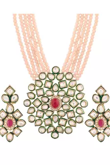 White beaded jewellery Yellow Gold Alloy   Necklacewith   Pair of Earrings