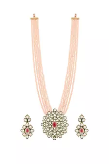 White beaded jewellery Yellow Gold Alloy   Necklacewith   Pair of Earrings