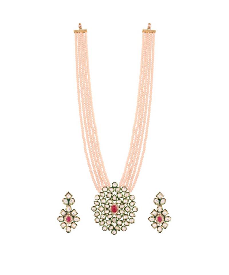 White beaded jewellery Yellow Gold Alloy   Necklacewith   Pair of Earrings