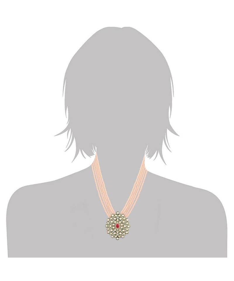 White beaded jewellery Yellow Gold Alloy   Necklacewith   Pair of Earrings