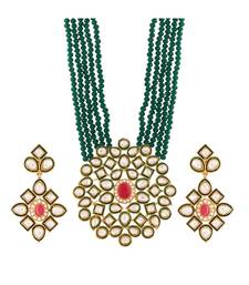 Green beaded jewellery Yellow Gold Alloy   Necklacewith   Pair of Earrings