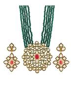 Green beaded jewellery Yellow Gold Alloy   Necklacewith   Pair of Earrings