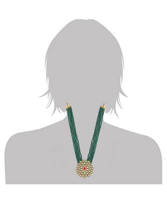 Green beaded jewellery Yellow Gold Alloy   Necklacewith   Pair of Earrings 3