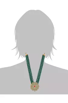 Green beaded jewellery Yellow Gold Alloy   Necklacewith   Pair of Earrings