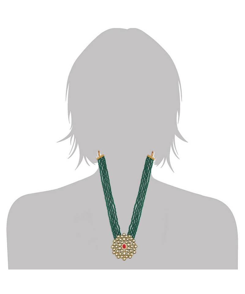 Green beaded jewellery Yellow Gold Alloy   Necklacewith   Pair of Earrings