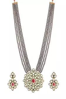 Grey beaded jewellery Yellow Gold Alloy   Necklacewith   Pair of Earrings