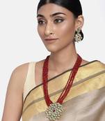 Maroon beaded jewellery Yellow Gold Alloy   Necklacewith   Pair of Earrings