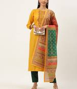 Yellow Cotton  Embroidery stitched kurta & bottom with dupatta