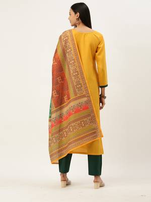 Yellow Cotton  Embroidery stitched kurta & bottom with dupatta 2