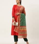 Red Cotton  Embroidery stitched kurta & bottom with dupatta