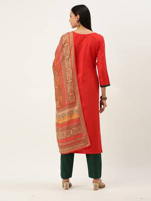 Red Cotton  Embroidery stitched kurta & bottom with dupatta 2