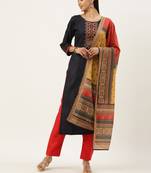 Blue Cotton  Embroidery stitched kurta & bottom with dupatta