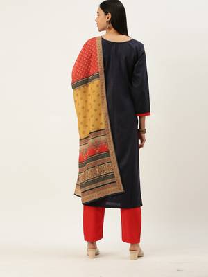 Blue Cotton  Embroidery stitched kurta & bottom with dupatta 2