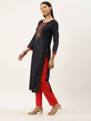 Blue Cotton  Embroidery stitched kurta & bottom with dupatta 3