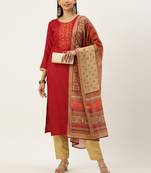 Maroon Cotton  Embroidery stitched kurta & bottom with dupatta