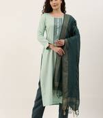 Green Cotton  Embroidery stitched kurta & bottom with dupatta