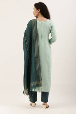 Green Cotton  Embroidery stitched kurta & bottom with dupatta 3