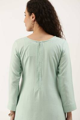 Green Cotton  Embroidery stitched kurta & bottom with dupatta 4