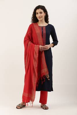 Blue Cotton  Embroidery stitched kurta & bottom with dupatta 1