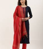 Blue Cotton  Embroidery stitched kurta & bottom with dupatta
