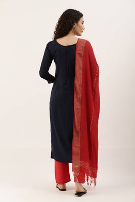 Blue Cotton  Embroidery stitched kurta & bottom with dupatta 3