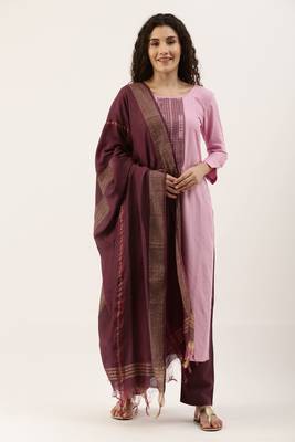 Pink Cotton  Embroidery stitched kurta & bottom with dupatta 1