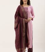 Pink Cotton  Embroidery stitched kurta & bottom with dupatta