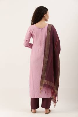 Pink Cotton  Embroidery stitched kurta & bottom with dupatta 2