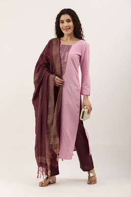 Pink Cotton  Embroidery stitched kurta & bottom with dupatta 3