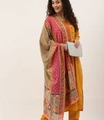 Yellow Cotton  Embroidery stitched kurta & bottom with dupatta