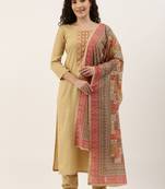 Beige Cotton  Embroidery stitched kurta & bottom with dupatta