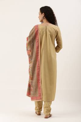 Beige Cotton  Embroidery stitched kurta & bottom with dupatta 2